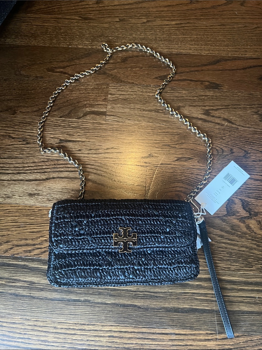 Tory Burch Black Woven Crossbody with Gold Chain - Picture 3 of 9